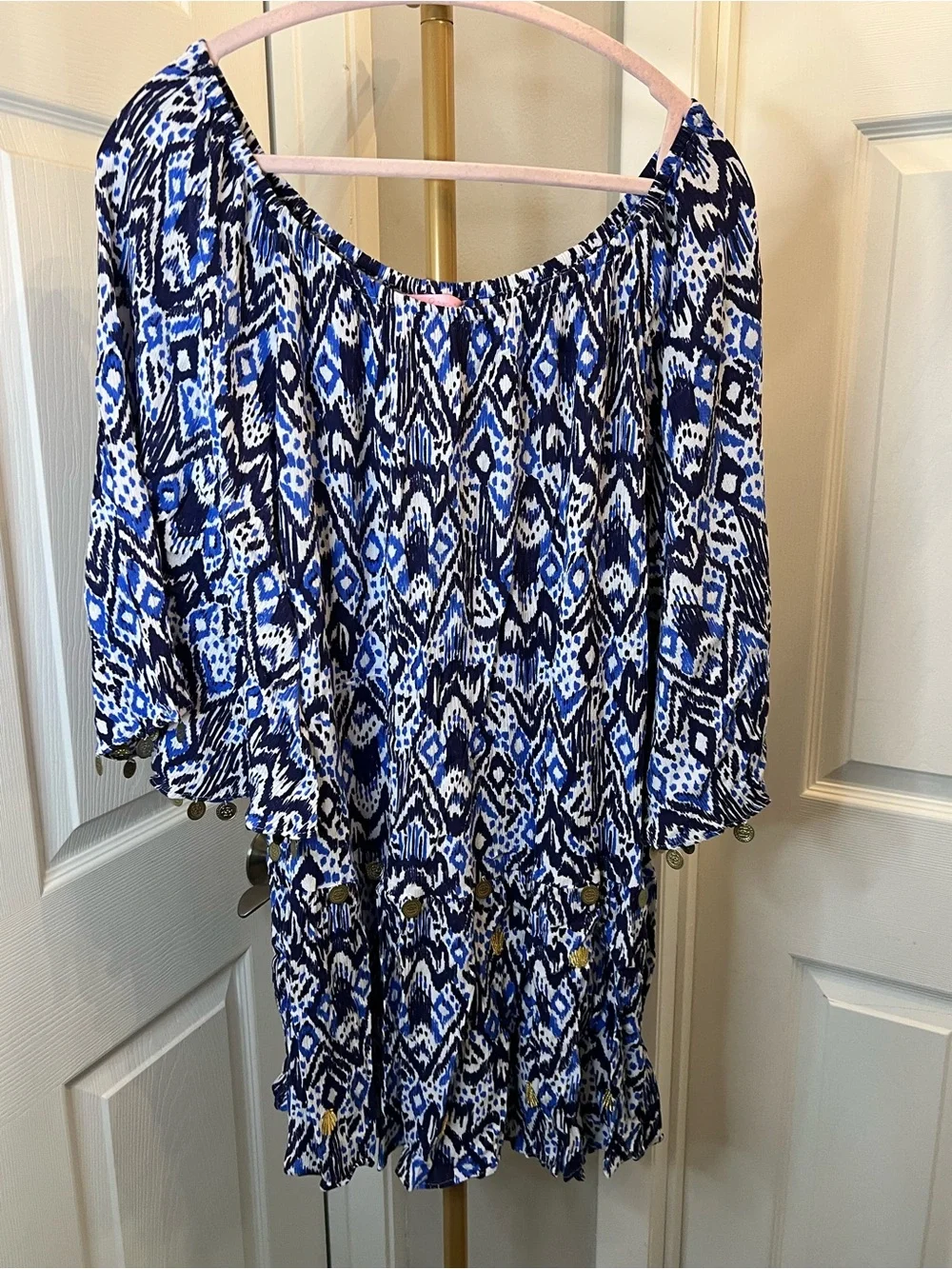 Lilly Pulitzer Blue Patterned Off-Shoulder Dress